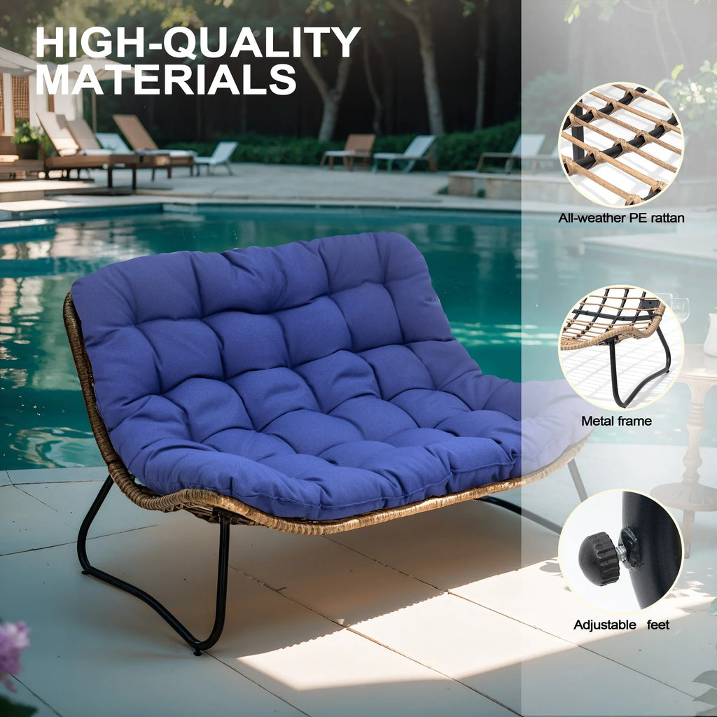 Divanetto due posti Double Papasan con cuscino, in rattan PE per tutte le stagioni e struttura in metallo per interni ed esterni