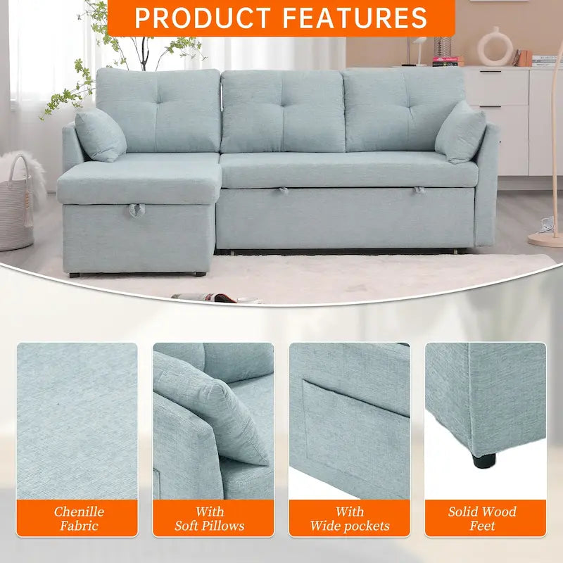 Divano Sezionale a L con Chaise Reversibile, Rivestimento in Velluto a Coste/Ciniglia, con Bracciolo Portaoggetti e Tasca Laterale