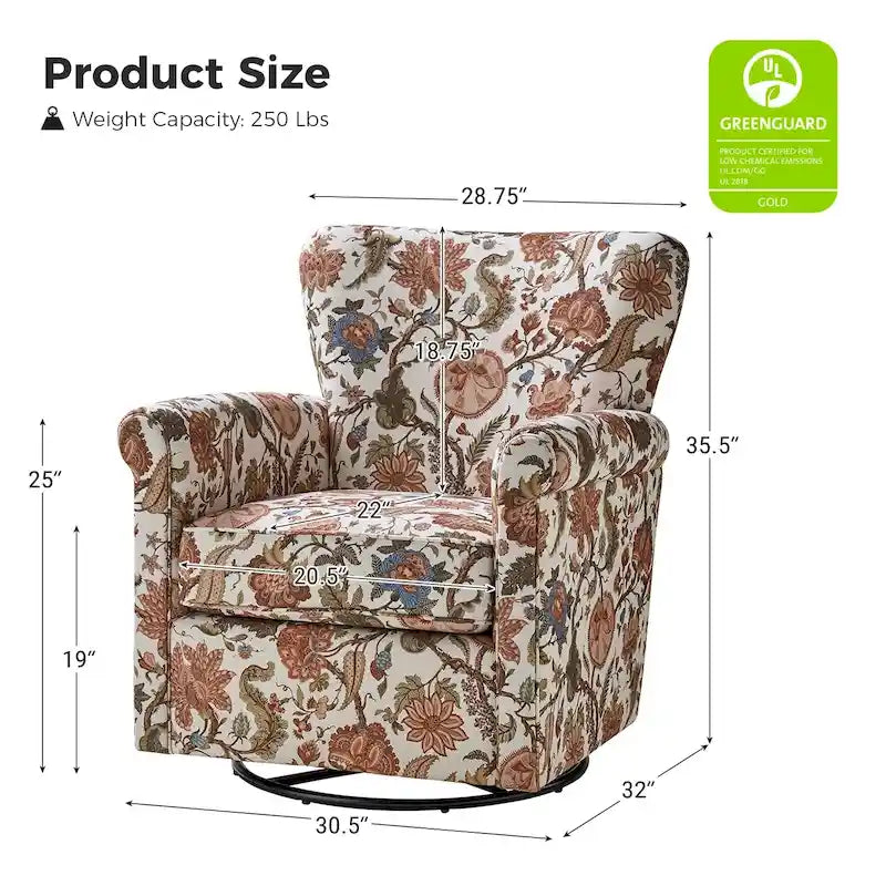 Poltrona girevole a dondolo Georg Comfortable Floral Fabric con braccioli arrotolati di HULALA HOME