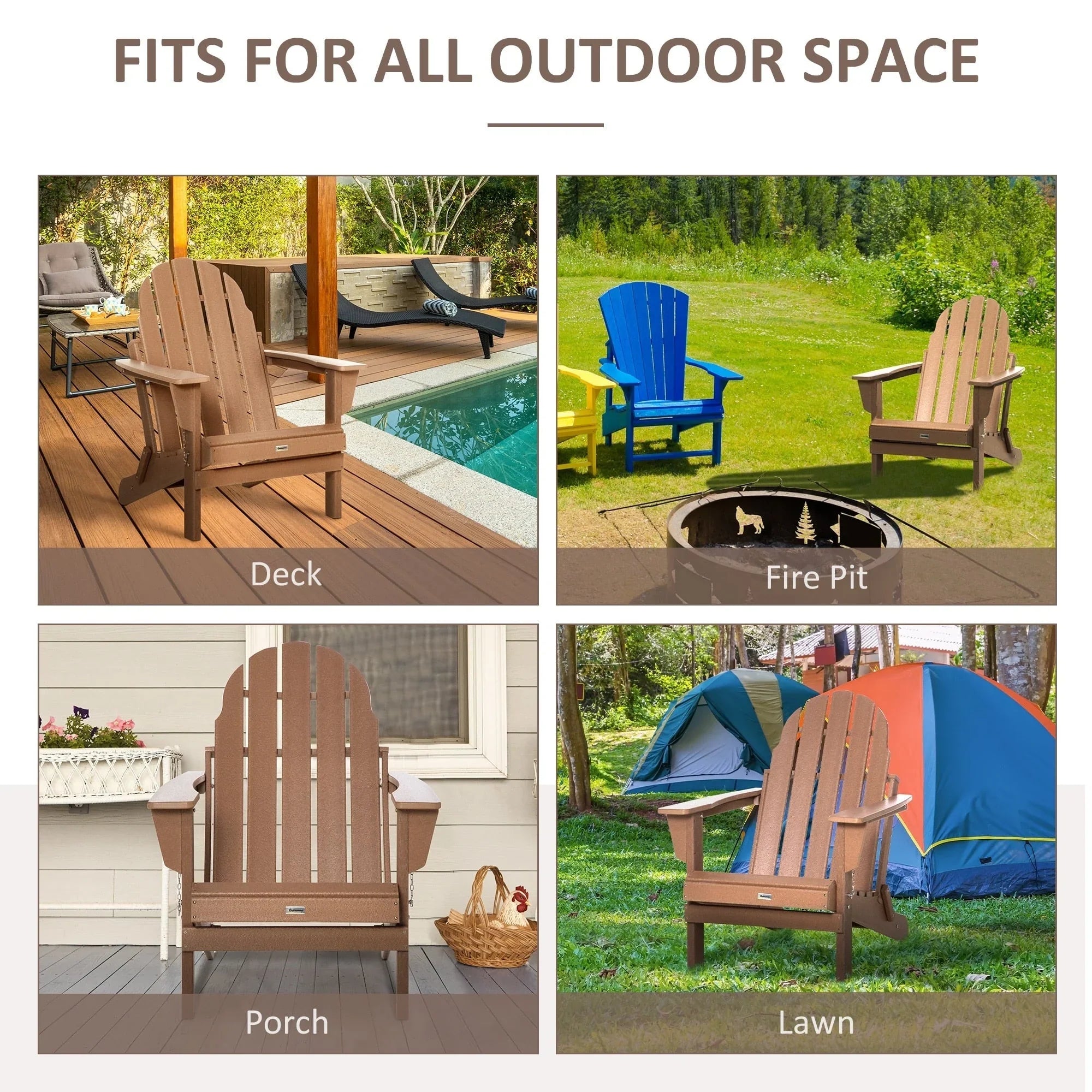 Sedia Adirondack pieghevole, sedie a sdraio in plastica HDPE per esterni per tutte le stagioni, per patio, terrazza e arredi da giardino