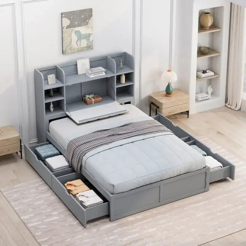 Struttura letto con 4 cassetti contenitore portatili sotto il letto