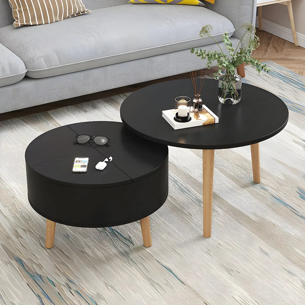 Tavolino da caffè rotondo moderno in legno bianco e nero con contenitore