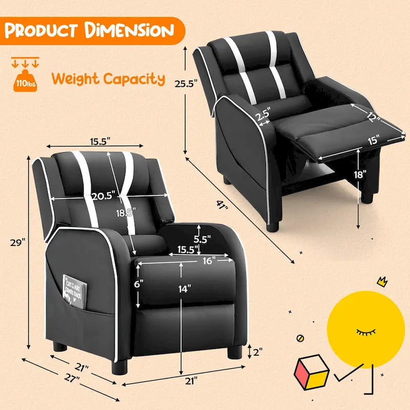 Poltrona Reclinabile Ergonomica Gymax per Bambini in Pelle con Poggiapiedi