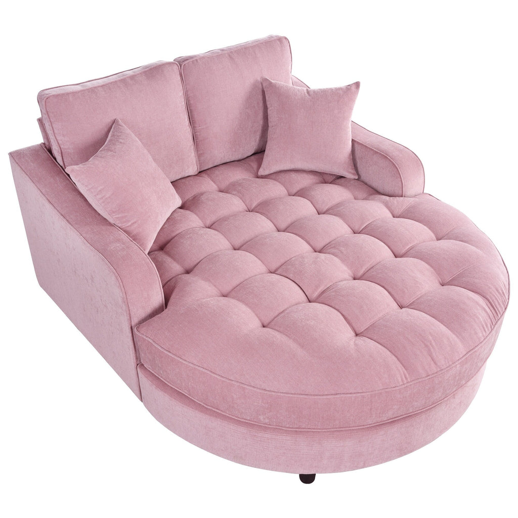 Divano Letto Chaise Longue in ciniglia, Divano Imbottito con Schienale Trapuntato e 2 Cuscini Rimovibili per Soggiorno