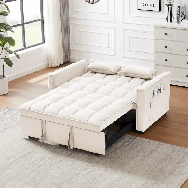 Divano letto 3 in 1 in velluto convertibile con letto estraibile e schienale reclinabile