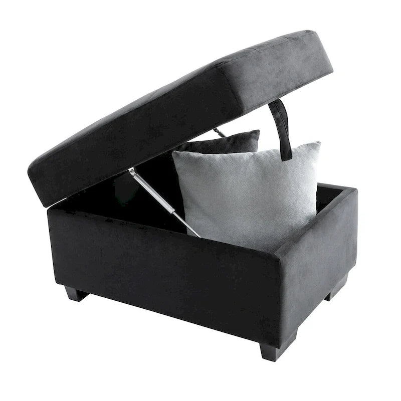 Divano sezionale a L a 5 posti con funzione letto, con pouf contenitore, vano contenitore nel bracciolo e ricarica USB per soggiorno, 84,75 pollici