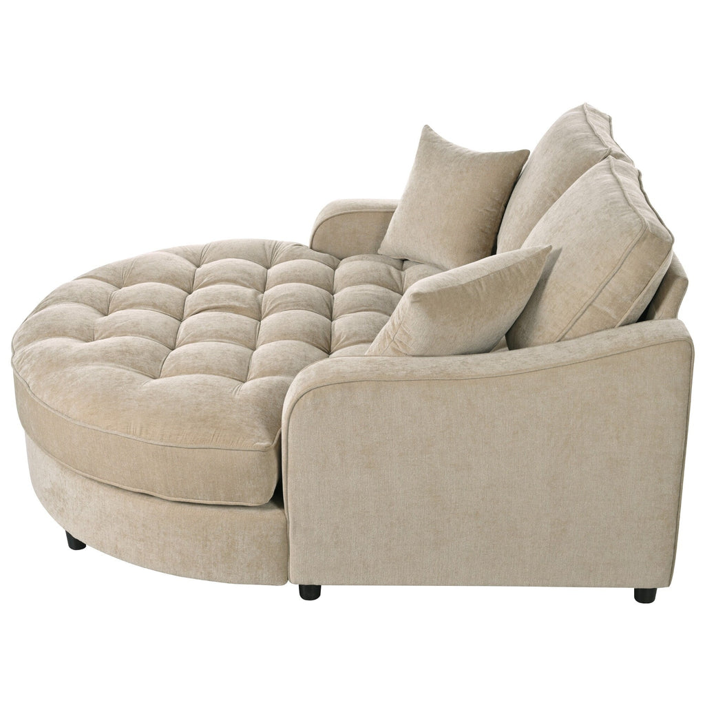 Divano Letto Chaise Longue in ciniglia, Divano Imbottito con Schienale Trapuntato e 2 Cuscini Rimovibili per Soggiorno