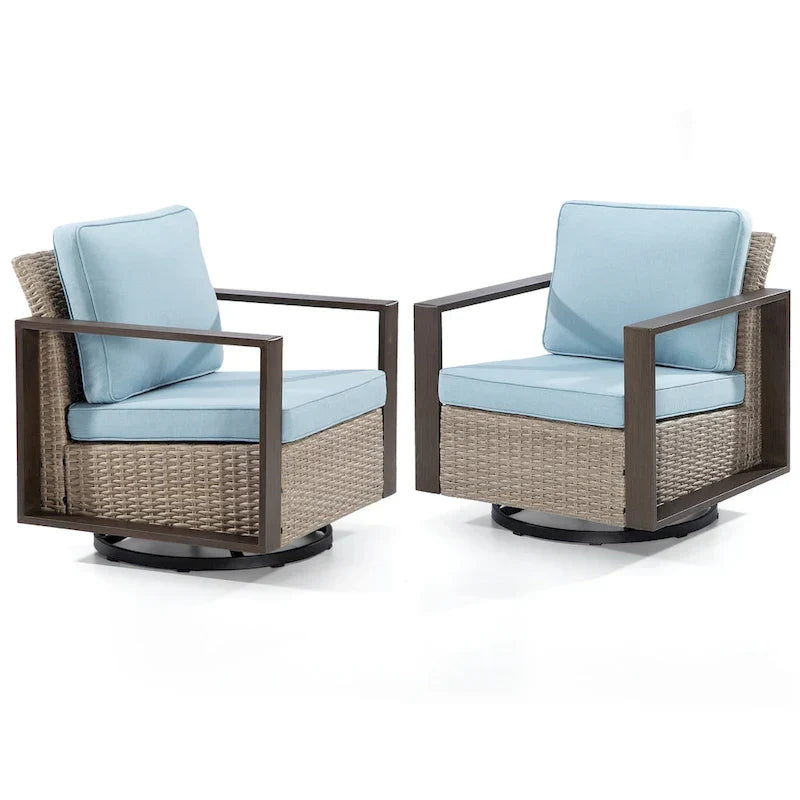 Cozywor Set 2 Sedie a Dondolo da Esterno in Rattan per Patio con Telaio in Metallo e Cuscini