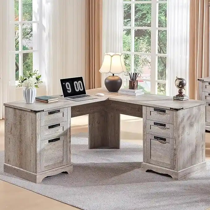 60 Scrivania Direzionale a L da Fattoria, Scrivania ad Angolo in Legno, Scrivania per Computer