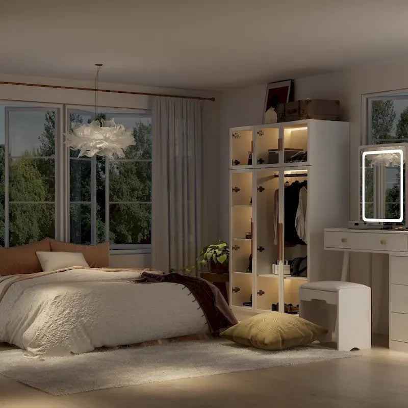 Armadio con ante in vetro da 120 cm con luce LED integrata