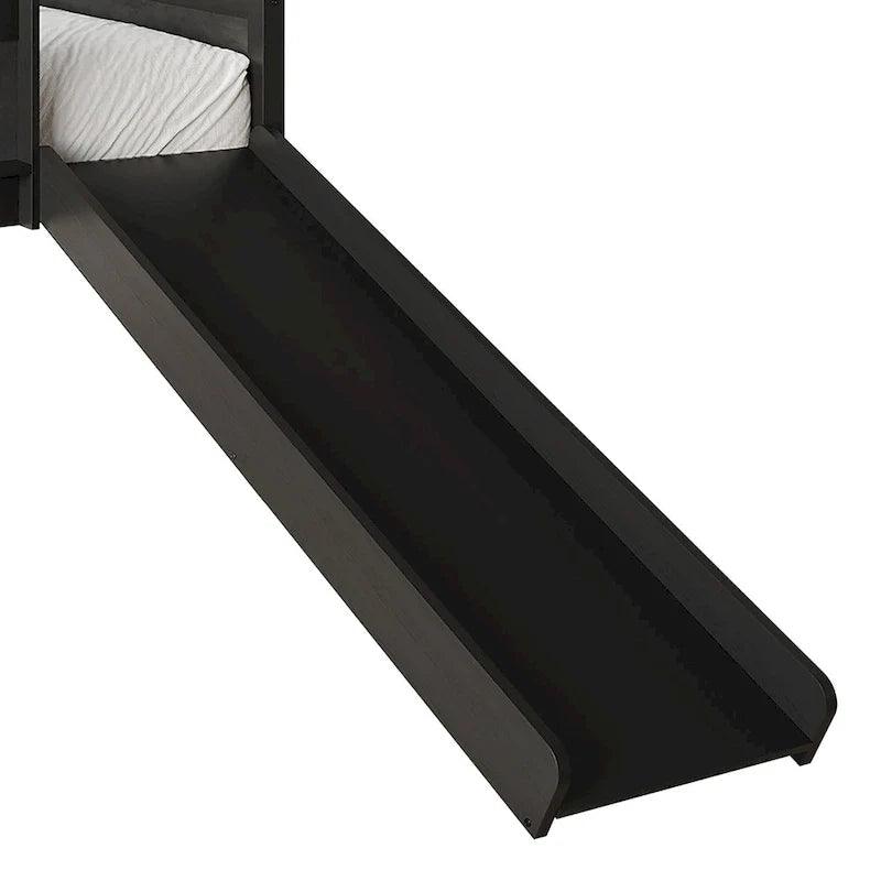 Letto a soppalco basso classico singolo CraftPorch con lavagna, scivolo e scaletta
