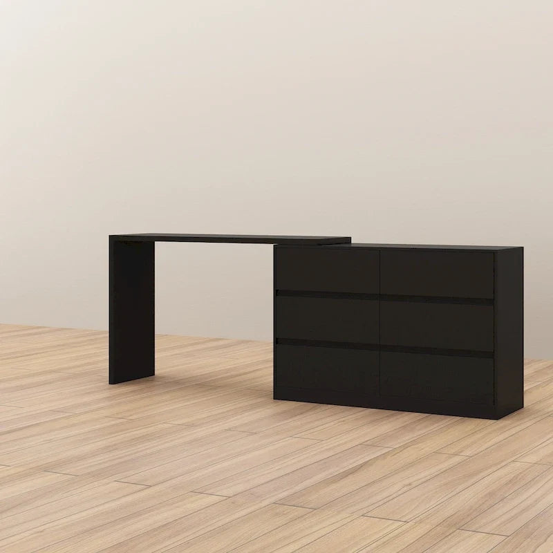Cassettiera e Scrivania Girevole a 32,7H, con 6 Cassetti, Tavolo da Trucco, Bianco/Nero