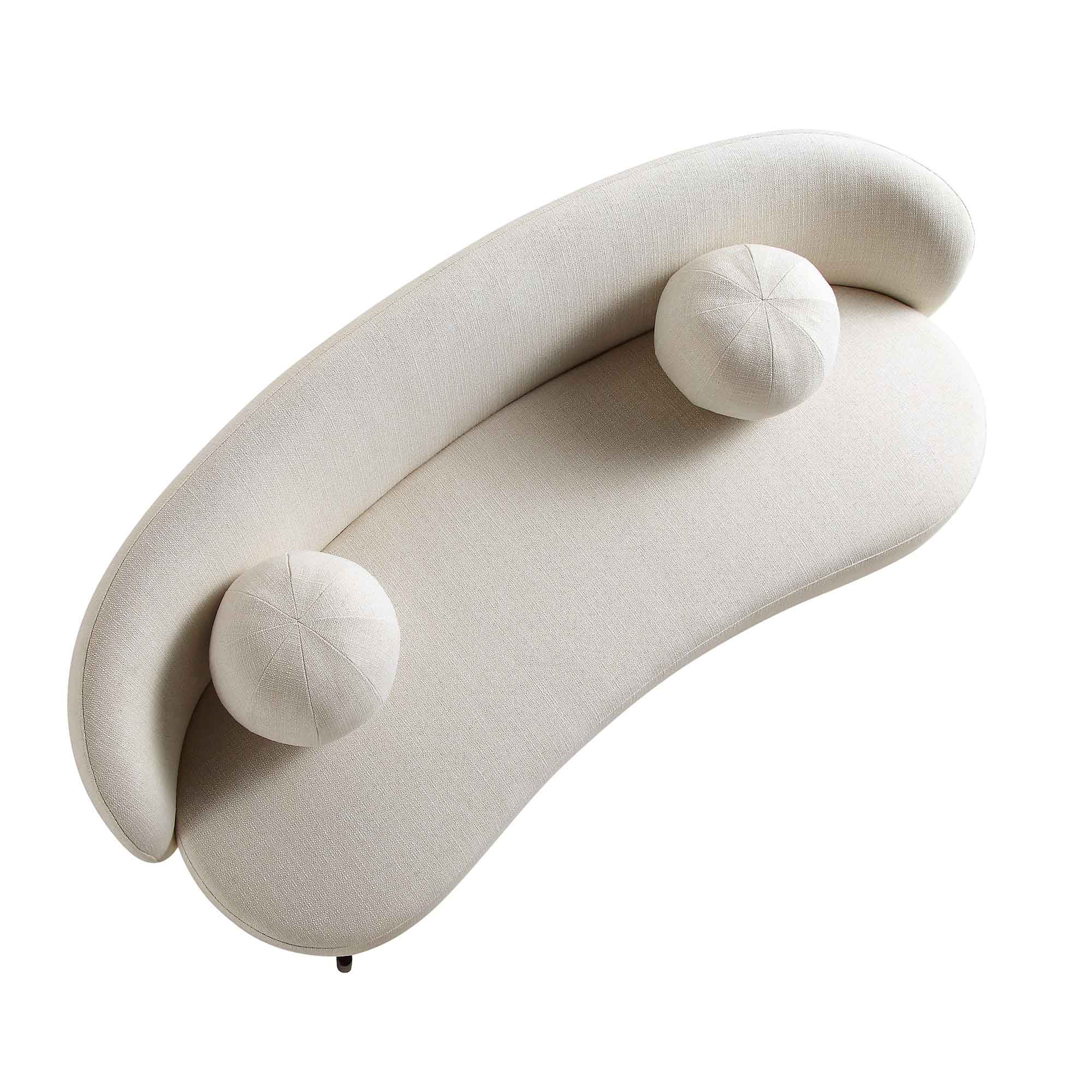 Divano curvo a 3 posti con cuscini a sfera, misto lino beige