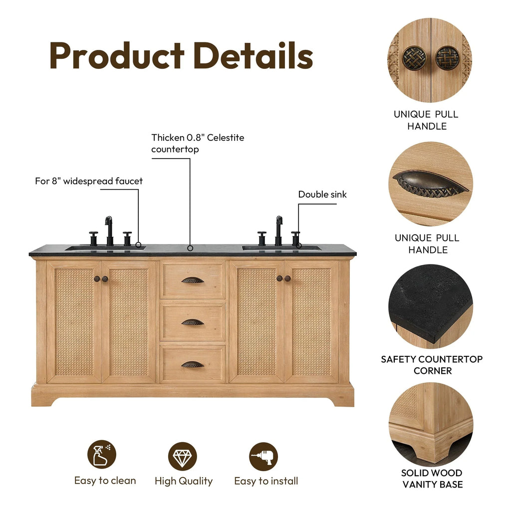 Mobile bagno Hervas con top in marmo naturale senza specchio