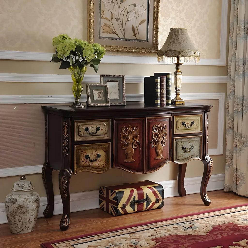 Consolle da Ingresso in Legno Stile Caffè Francese con Cassetti