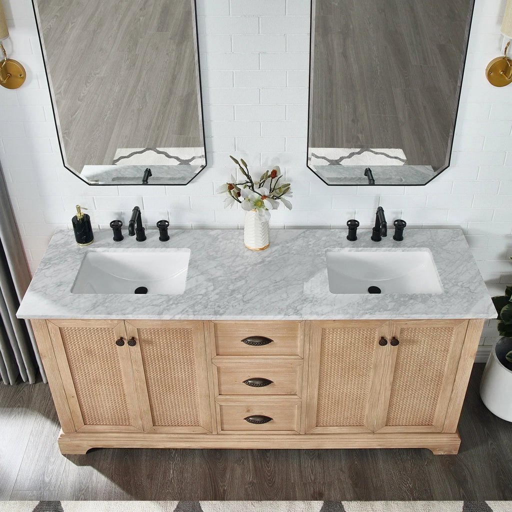 Mobile bagno Hervas con top in marmo naturale senza specchio