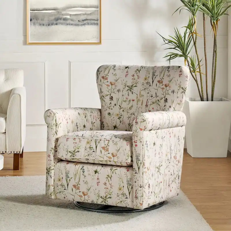 Poltrona girevole a dondolo Georg Comfortable Floral Fabric con braccioli arrotolati di HULALA HOME