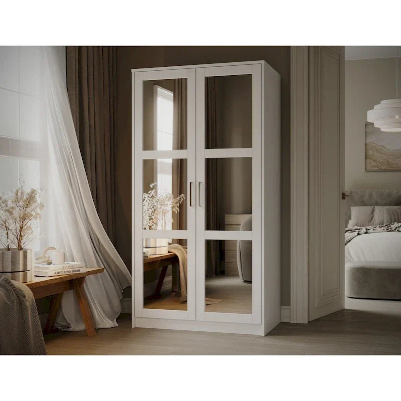 Armadio Urban a 2 ante in 100% legno massello con ante piene e a specchio