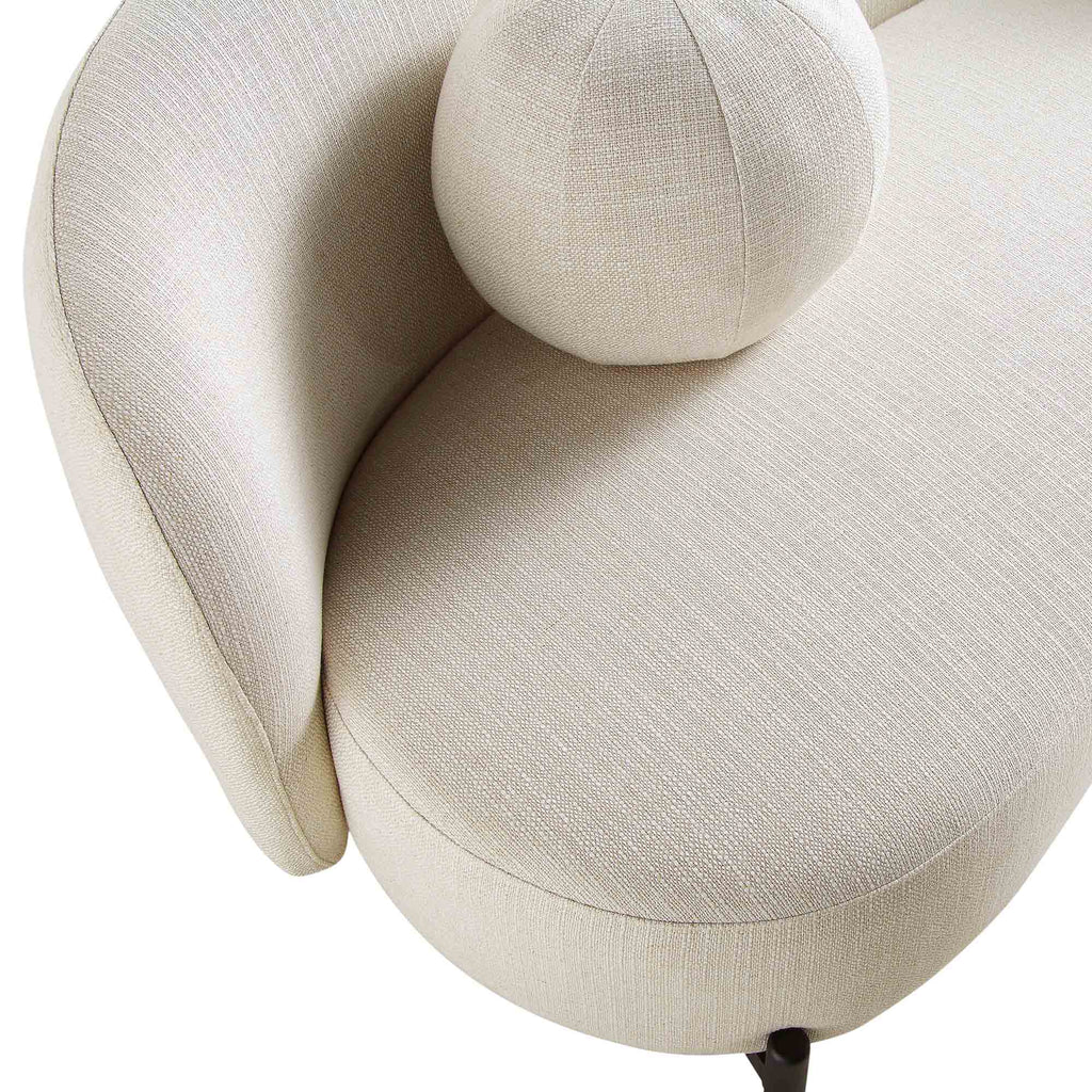 Divano curvo a 3 posti con cuscini a sfera, misto lino beige