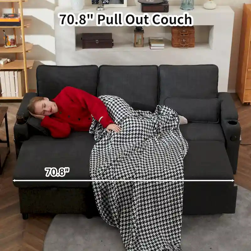 Divano letto a L da 80", Divano letto a scomparsa, Divano letto convertibile con penisola reversibile