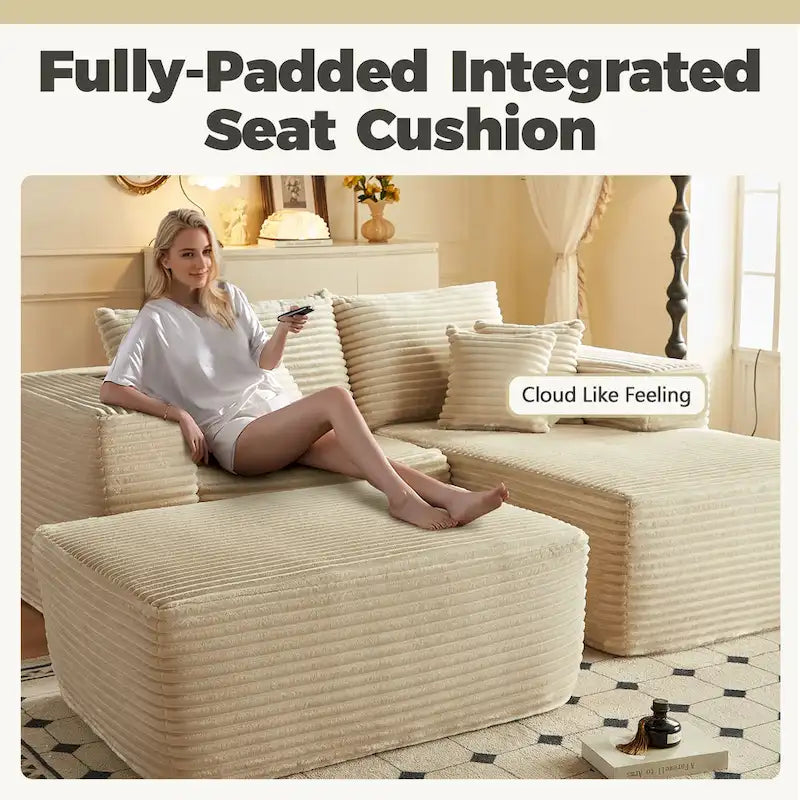 Divano componibile moderno HOOOWOOO in peluche a L con pouf rimovibile