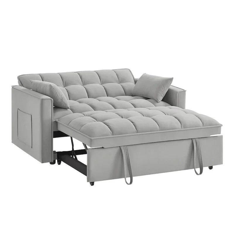 Divano letto a due posti 4 in 1 con braccioli e tasche portaoggetti, divano letto estraibile multifunzionale trapuntato con schienale regolabile