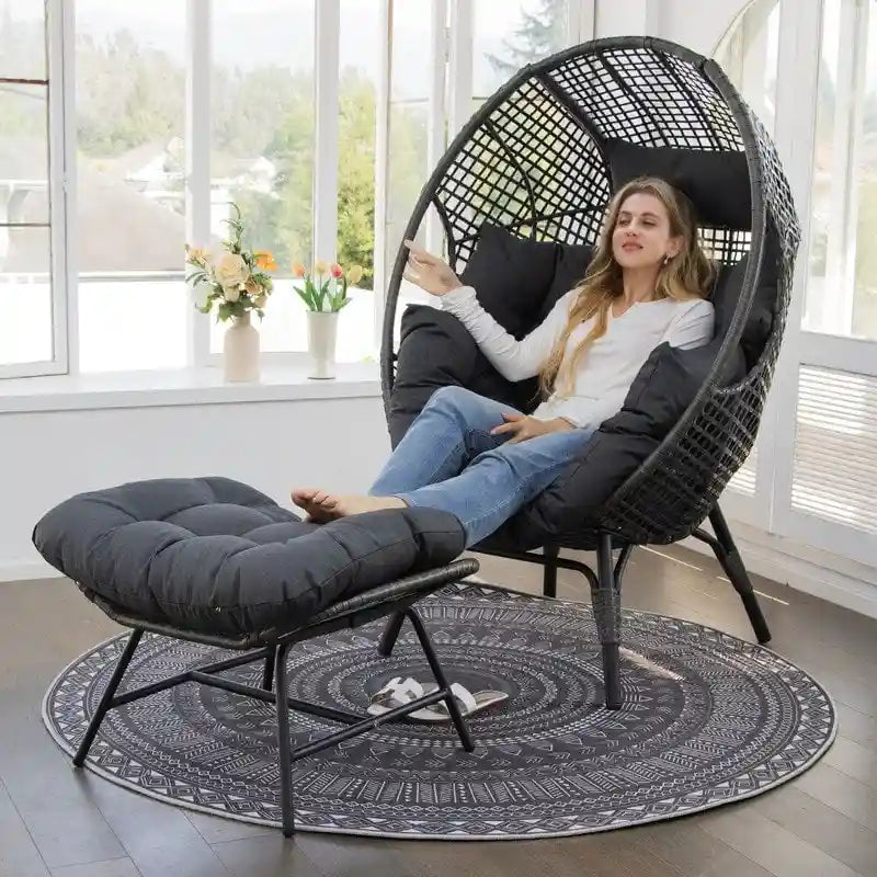 Sedia a Uovo da Interno FINCATI, Sedia a Uovo da Esterno da 440 libbre, Sedia a Uovo Oversize con Ottomana, Sedia a Uovo di Lusso Accogliente con Poggiapiedi