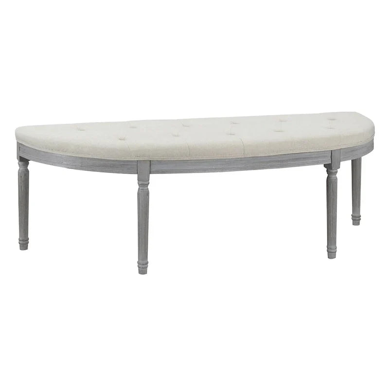 Panca imbottita trapuntata beige con gambe in legno - 55L x 20A