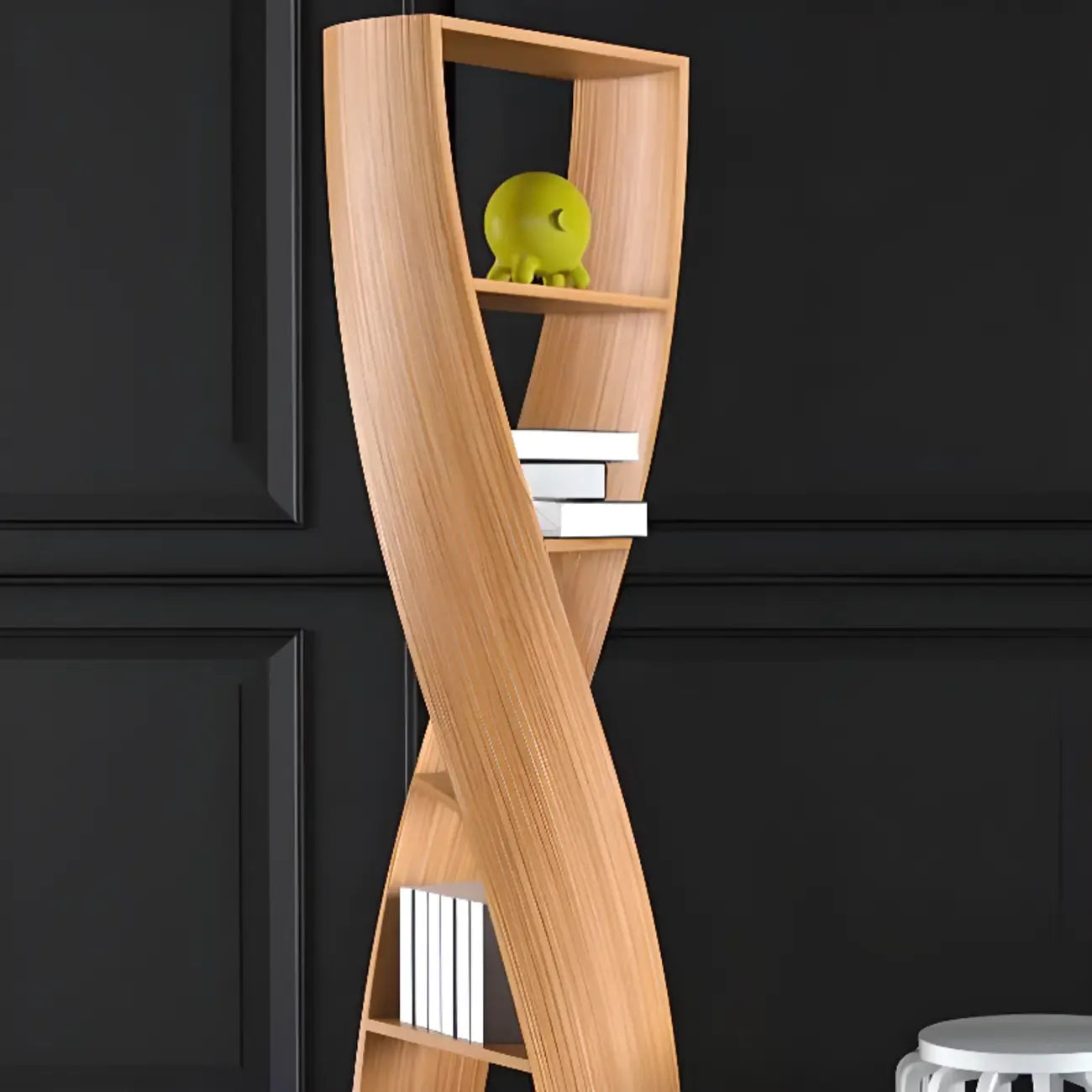 Libreria verticale a 5 ripiani in legno modello clessidra contemporanea