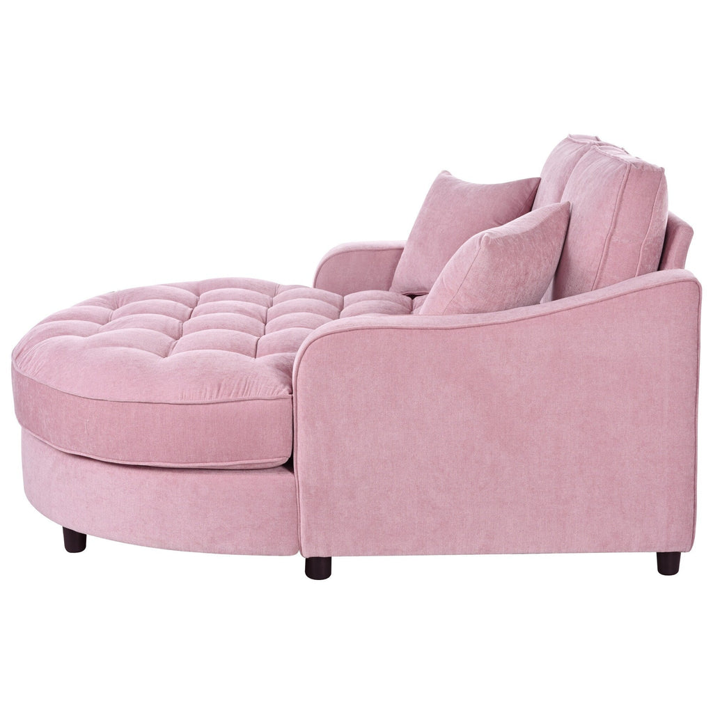 Divano Letto Chaise Longue in ciniglia, Divano Imbottito con Schienale Trapuntato e 2 Cuscini Rimovibili per Soggiorno