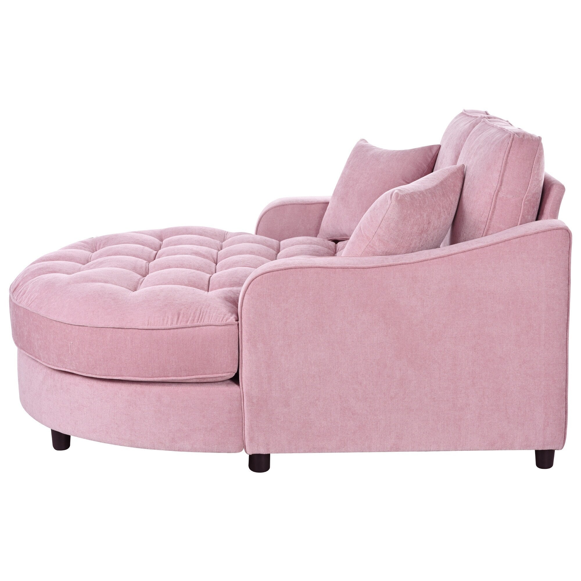 Divano Letto Chaise Longue in ciniglia, Divano Imbottito con Schienale Trapuntato e 2 Cuscini Rimovibili per Soggiorno