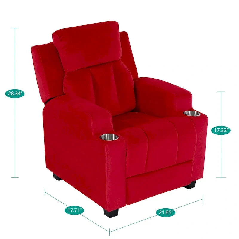 Poltrona reclinabile deluxe per bambini con poggiapiedi, poggiatesta e 2 portabicchieri, in microfibra, per bambini dai 3 anni in su