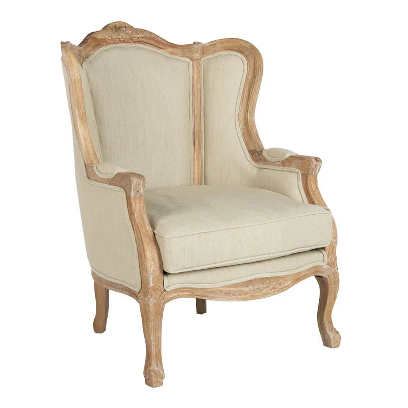 Poltrona con orecchioni Kali Oak in lino naturale - 34Lx34Px40H