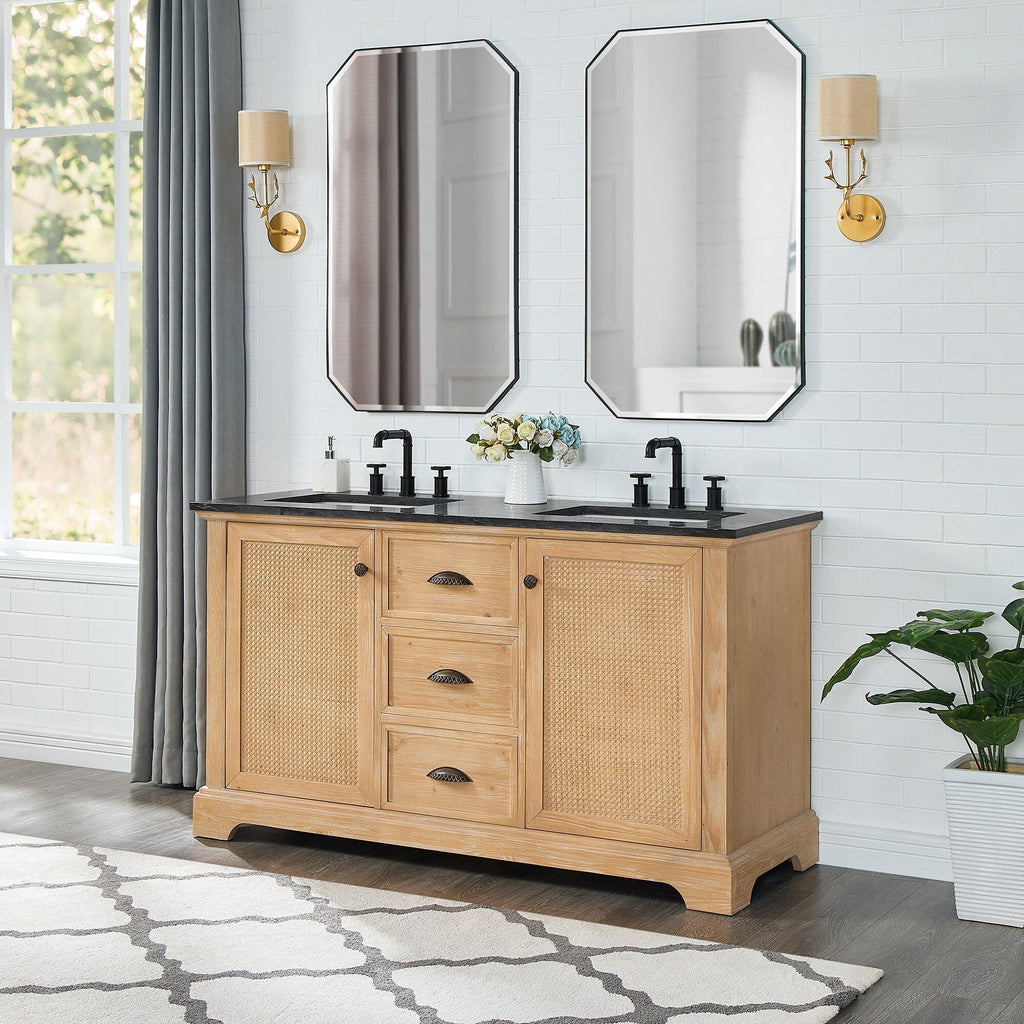 Mobile bagno Hervas con top in marmo naturale senza specchio