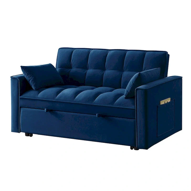 Divano letto a due posti 4 in 1 con braccioli e tasche portaoggetti, divano letto estraibile multifunzionale trapuntato con schienale regolabile