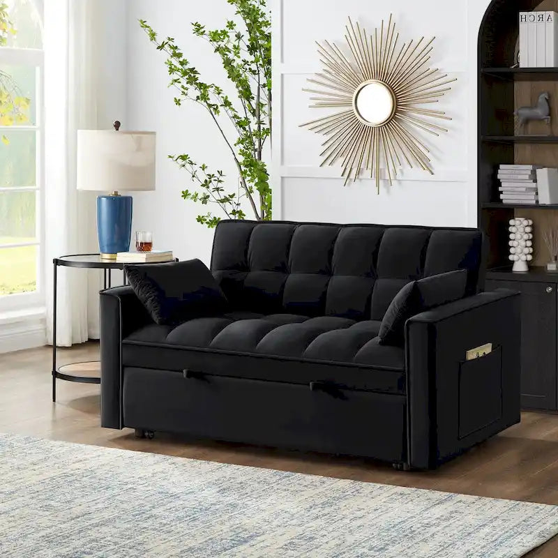 Divano Letto Estraibile 4-in-1 - Divanetto in Velluto - Divano Letto Convertibile con Schienale Reclinabile, 2 Tasche Laterali