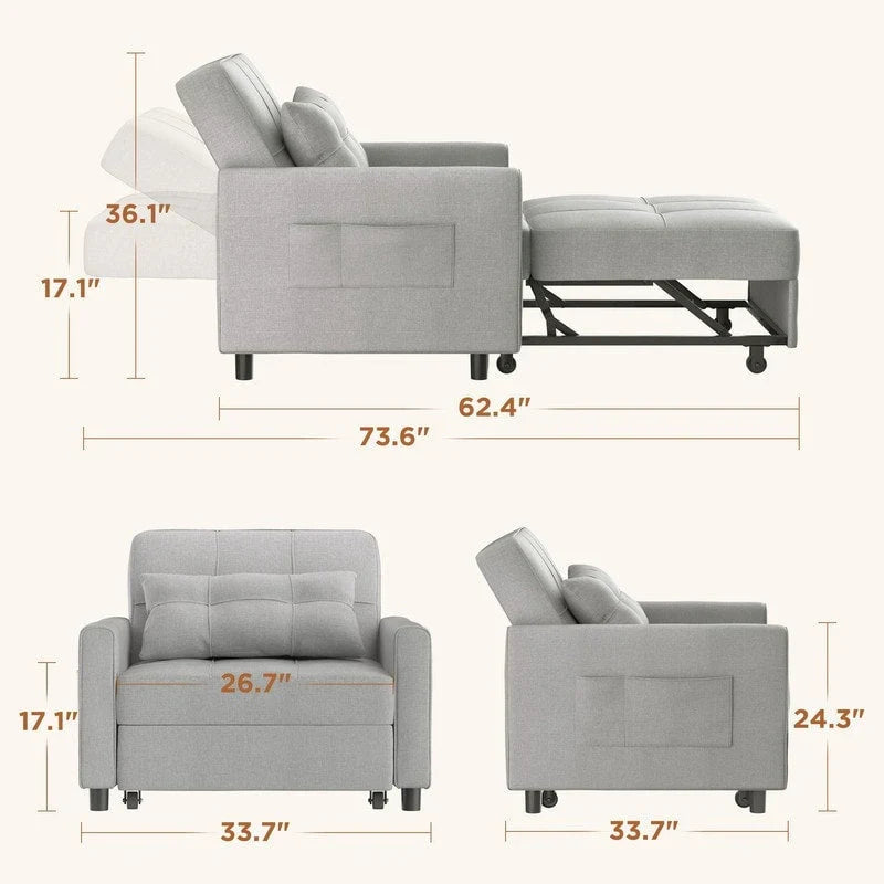 Divano letto trasformabile 3-in-1, Poltrona letto estraibile, Letto pieghevole convertibile per soggiorno