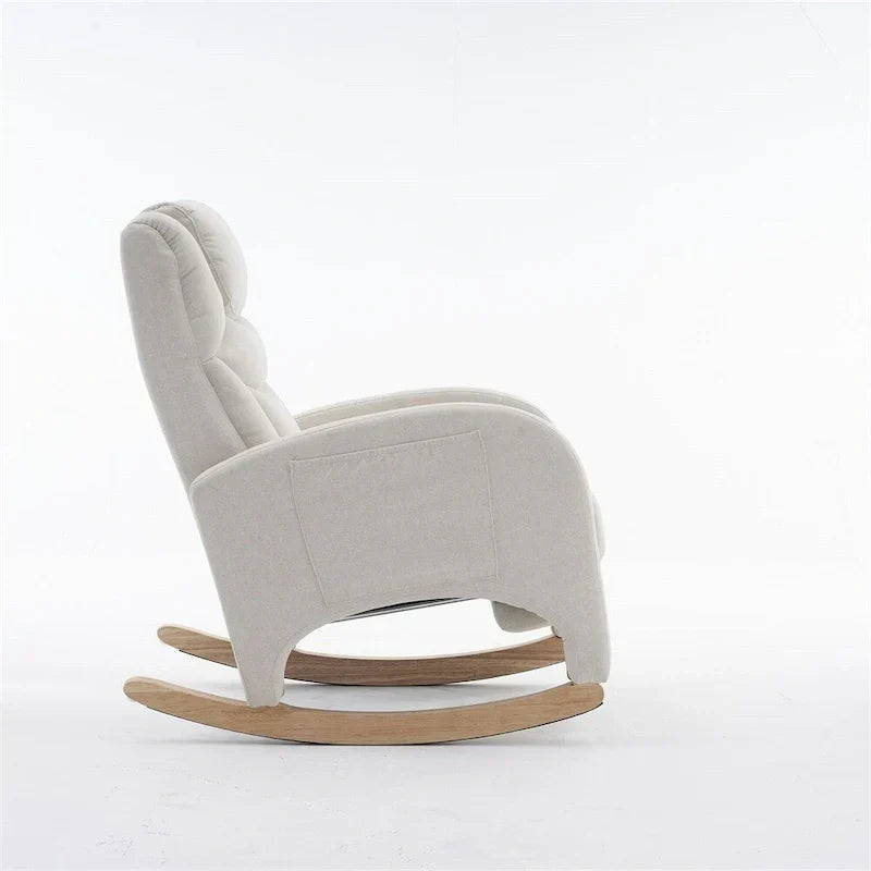 Sedia a dondolo ergonomica in tessuto per cameretta con poggiapiedi regolabile