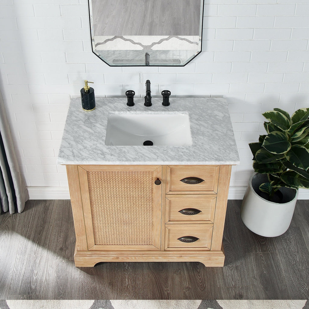Mobile bagno Hervas con top in marmo naturale senza specchio