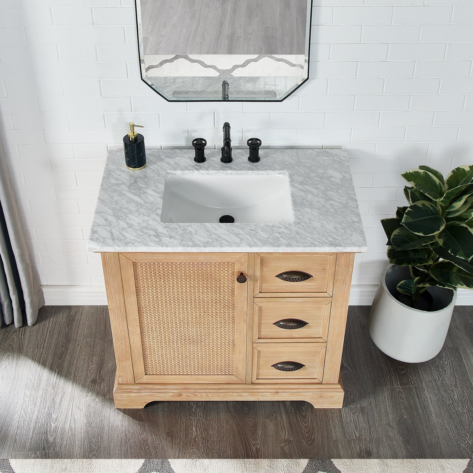 Mobile bagno Hervas con top in marmo naturale senza specchio