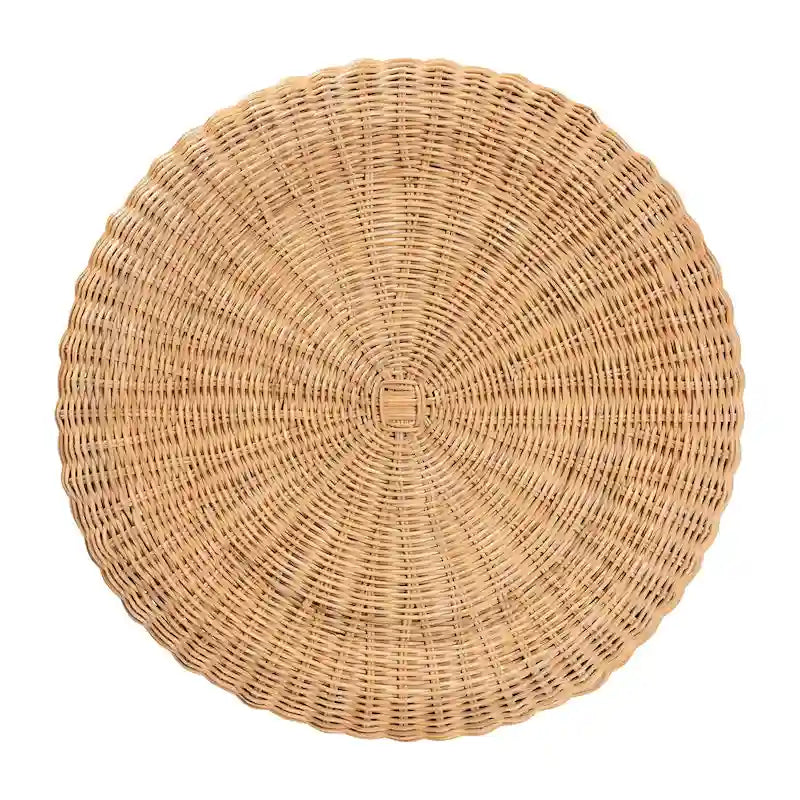 Tavolino in rattan naturale Avalon Scallop - Tavolino in vimini intrecciato a mano con base a gonna, stile costiero per soggiorno o corridoio