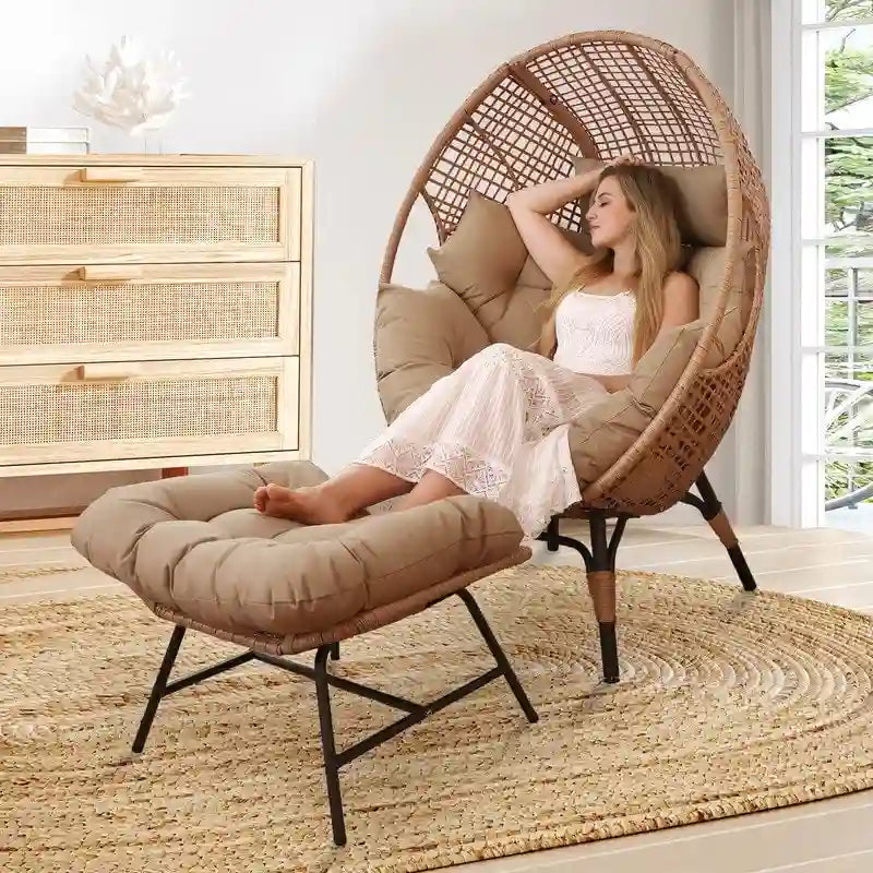 Sedia a Uovo da Interno FINCATI, Sedia a Uovo da Esterno da 440 libbre, Sedia a Uovo Oversize con Ottomana, Sedia a Uovo di Lusso Accogliente con Poggiapiedi