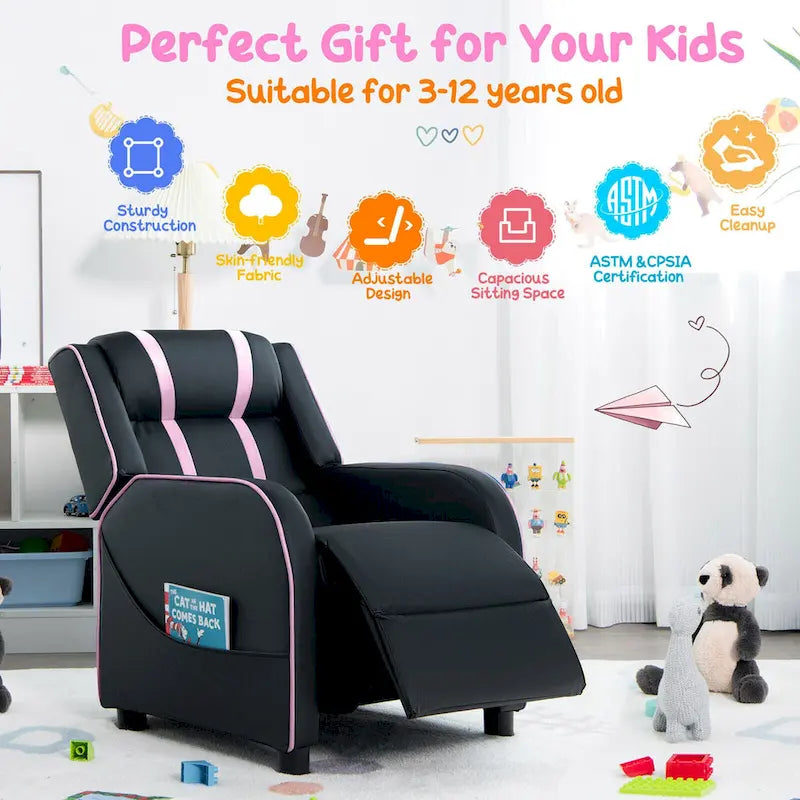 Poltrona Reclinabile Ergonomica Gymax per Bambini in Pelle con Poggiapiedi