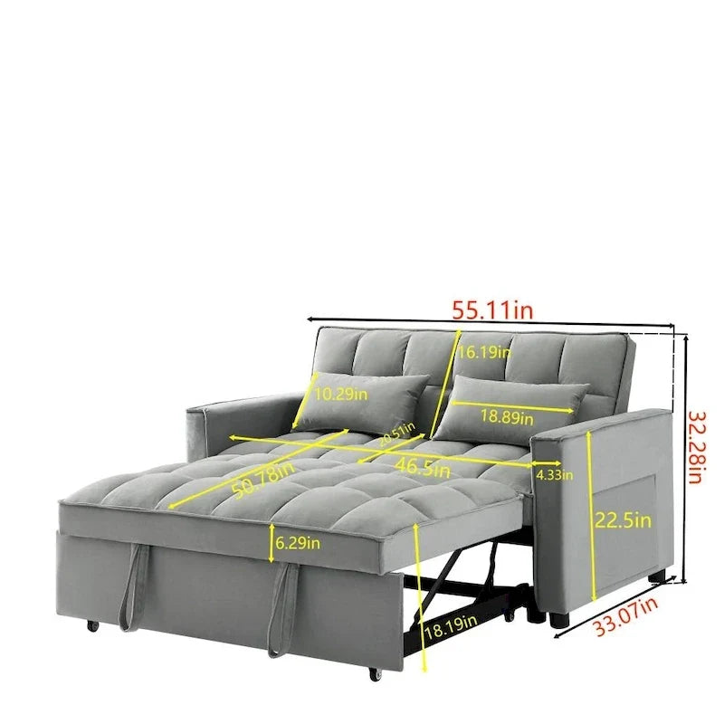 Divano letto 3 in 1 in velluto convertibile con letto estraibile e schienale reclinabile