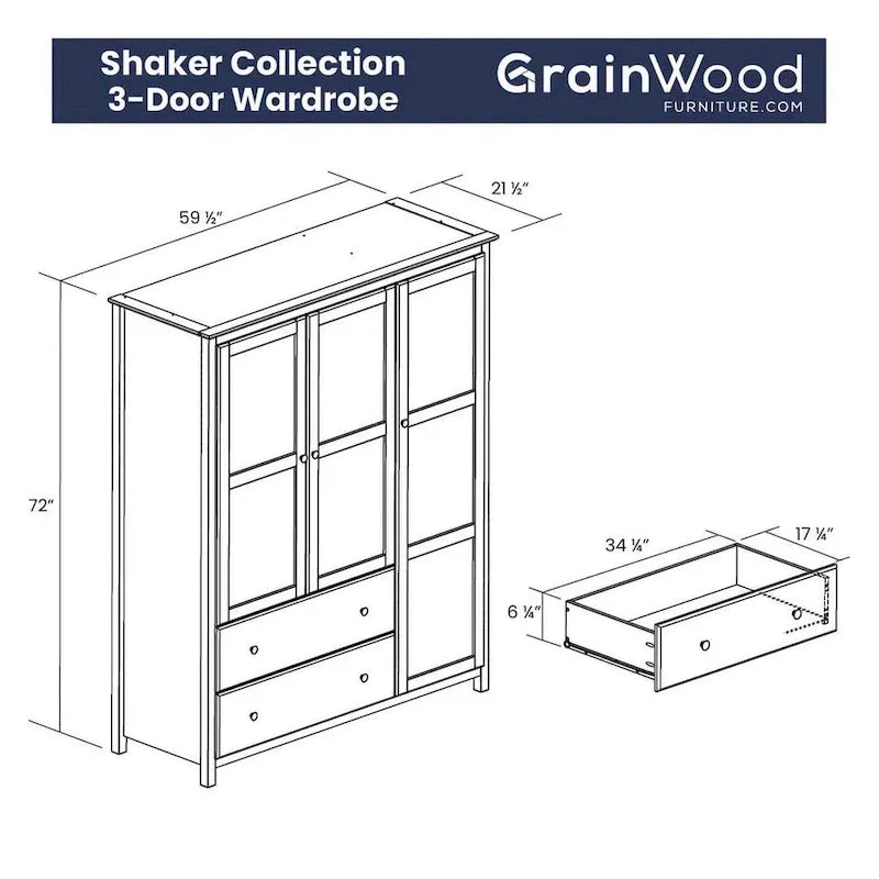 Armadio Grain Wood Furniture Shaker Wood a 3 ante - 60x72x22