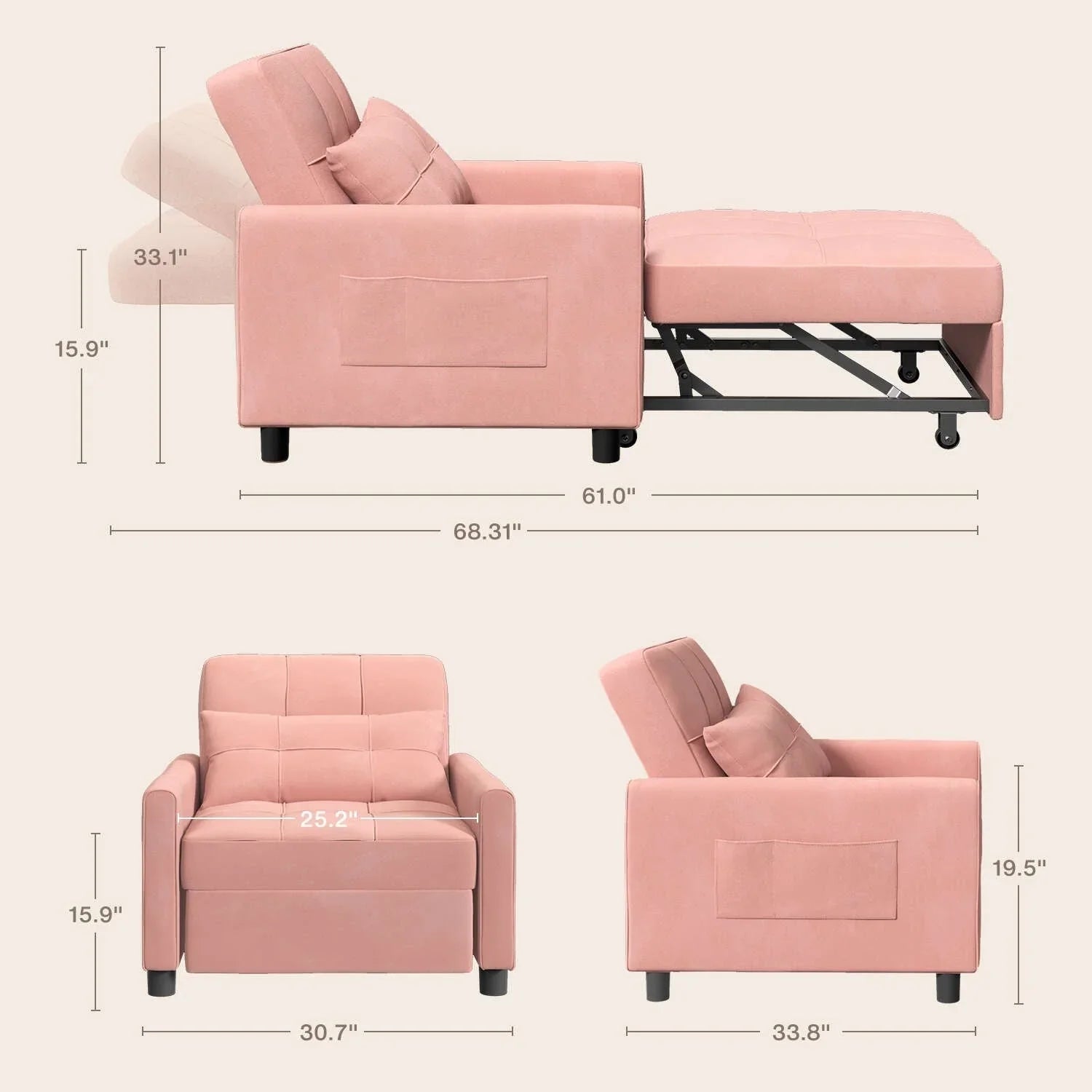 Divano letto trasformabile 3-in-1, Poltrona letto estraibile, Letto pieghevole convertibile per soggiorno