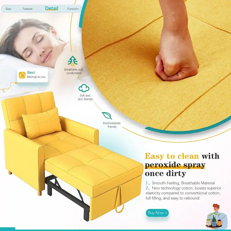 AECOJOY Poltrona Letto 3 in 1 con Cuscino e Schienale Convertibile
