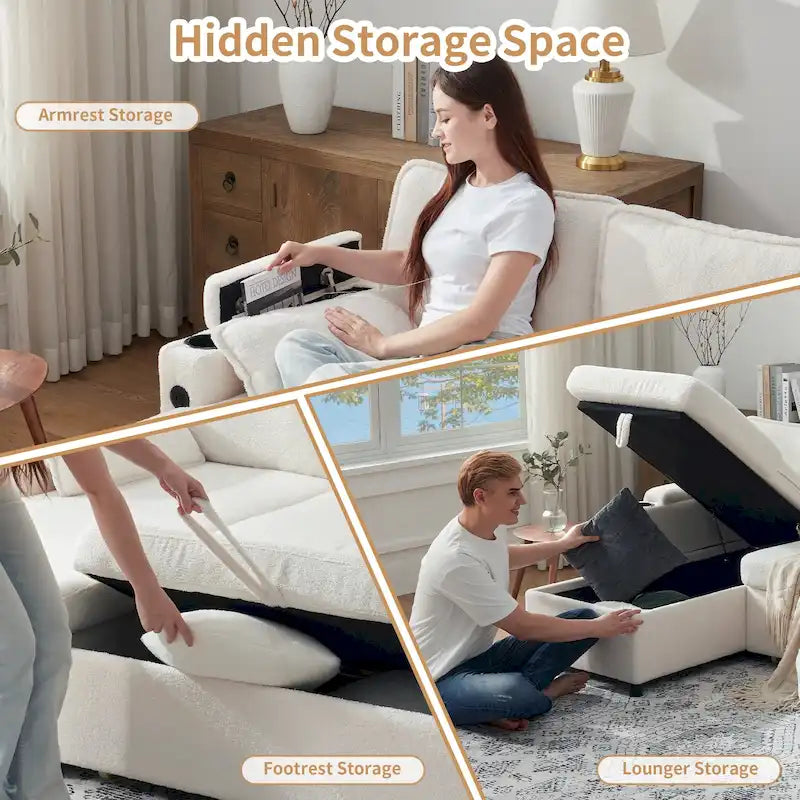 Divano letto a L da 80", Divano letto a scomparsa, Divano letto convertibile con penisola reversibile