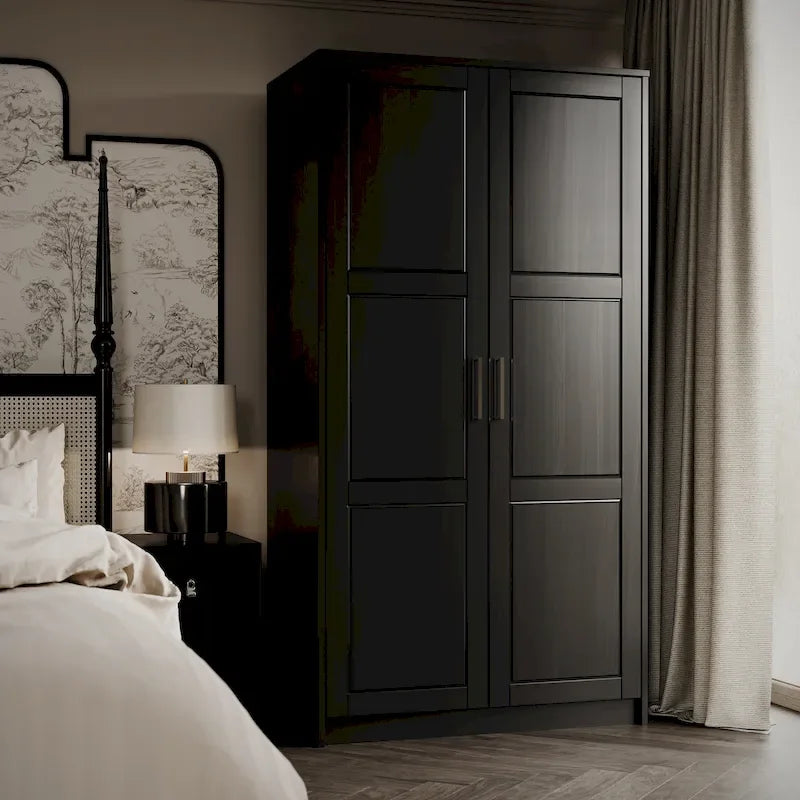 Armadio Urban a 2 ante in 100% legno massello con ante piene e a specchio