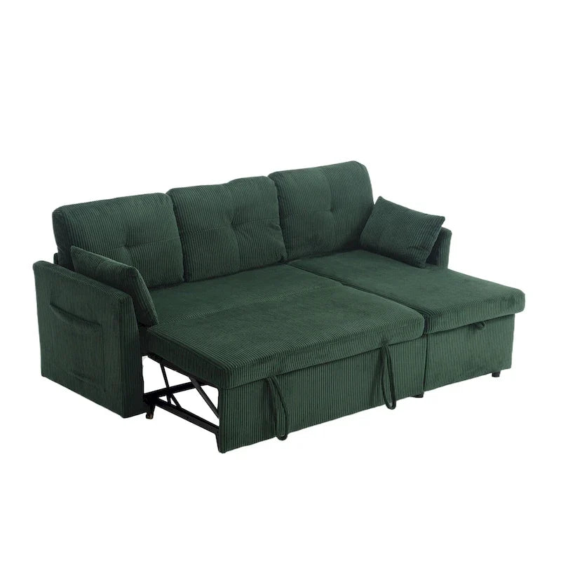 Divano Sezionale a L con Chaise Reversibile, Rivestimento in Velluto a Coste/Ciniglia, con Bracciolo Portaoggetti e Tasca Laterale